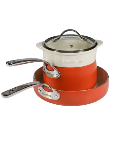 Bloomhouse 4 Piece Enamel Cookware Set In Open Orange