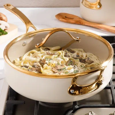 Bloomhouse 6 Qt Heavy Duty Aluminum Premium Pfa Free Ceramic Nonstick Saute/deep Frying Pan Skillet With Lid -  In Almond Cream