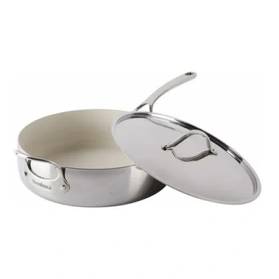 Bloomhouse 6 Qt Tri Ply Stainless Steel Premium Pfa Free Ceramic Nonstick Saute/deep Frying Pan Skil In Silver