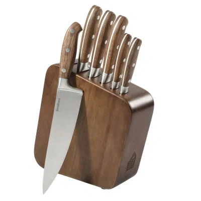 Bloomhouse 7 Piece Italian Walnut Wood Knife Block Set W/ German Steel Forged Knives In Brown