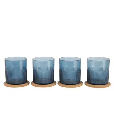 Bloomhouse 8 Pc Handmade Colored Glass 15 oz Coaster Set In Blue