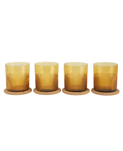 Bloomhouse 8 Pc Handmade Colored Glass 15 oz Coaster Set In Tumeric