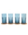 Bloomhouse 8 Pc Handmade Colored Glass 18.5 oz Tumbler Coaster Set In Blue