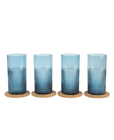 Bloomhouse 8 Pc Handmade Colored Glass 18.5 oz Tumbler Coaster Set In Blue