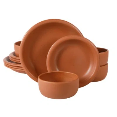 Bloomhouse Corsica Clay 12 Piece Stoneware Reactive Glaze Dinnerware Set In Brown