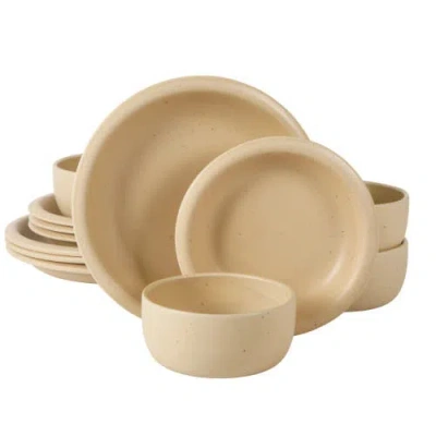 Bloomhouse Corsica Clay 12 Piece Stoneware Reactive Glaze Dinnerware Set In Brown