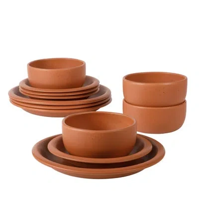 Bloomhouse Corsica Clay 12 Piece Stoneware Reactive Glaze Dinnerware Set In Brown