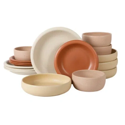 Bloomhouse Corsica Clay 16 Piece Double Bowl Stoneware Reactive Glaze Dinnerware Set In Multi