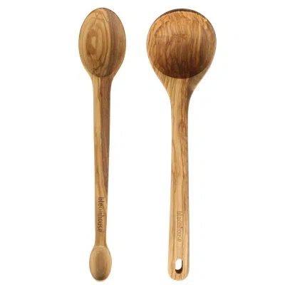 Bloomhouse Italian Olive Wood 2 Piece Extra-large 14 Inch Ladle And Tasting Spoon Set In Natural Wood