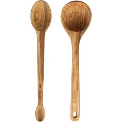 Bloomhouse Italian Olive Wood 2 Piece Extra-large Ladle And Tasting Spoon Set In Brown