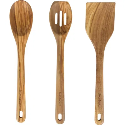 Bloomhouse Italian Olive Wood Extra-large Turner, Spoon, And Slotted Spoon Set In Brown