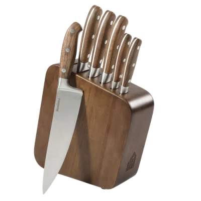 Bloomhouse Italian Walnut Forged German Steel Knife Block Set In Brown