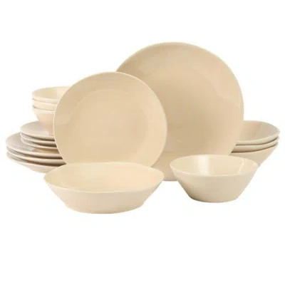 Bloomhouse Montecito Breeze 16 Piece Double Plates And Bowls Stoneware Reactive Glaze Dinnerware Set In Brown