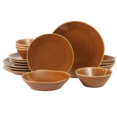 Bloomhouse Montecito Breeze 16 Piece Double Plates And Bowls Stoneware Reactive Glaze Dinnerware Set In Brown