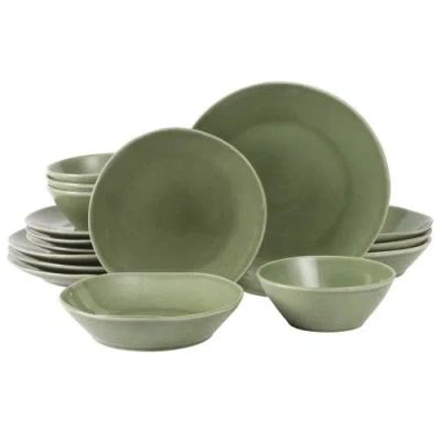 Bloomhouse Montecito Breeze 16 Piece Double Plates And Bowls Stoneware Reactive Glaze Dinnerware Set In Green
