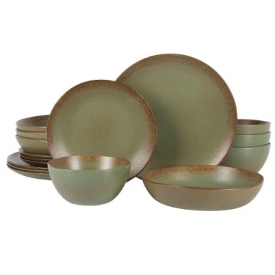 Bloomhouse Palermo Sun 16 Piece Double Bowl Stoneware Reactive Glaze Plates And Bowls Dinnerware Set In Green