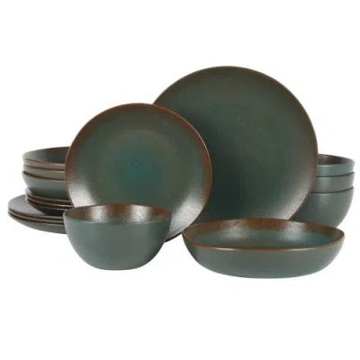 Bloomhouse Palermo Sun 16 Piece Double Bowl Stoneware Reactive Glaze Plates And Bowls Dinnerware Set In Black