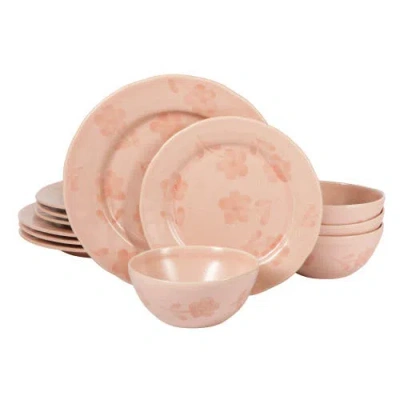 Bloomhouse Porto Petals 12 Piece Plates And Bowls Hand Painted Floral Dinnerware Set In Pink