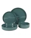 Bloomhouse Reactive Glaze Double Bowl 16 Pc Dinnerware Set, Service For 4 In Open Green