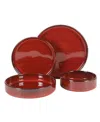 Bloomhouse Reactive Glaze Double Bowl 16 Pc Dinnerware Set, Service For 4 In Red Overflow