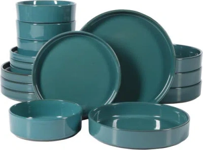 Bloomhouse Santorini Mist 16 Piece Terracotta Reactive Glaze Plates And Bowls Dinnerware Set In Blue