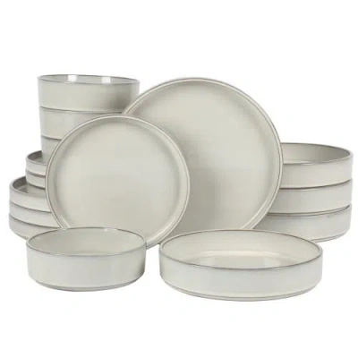 Bloomhouse Santorini Mist 16 Piece Terracotta Reactive Glaze Plates And Bowls Dinnerware Set In White