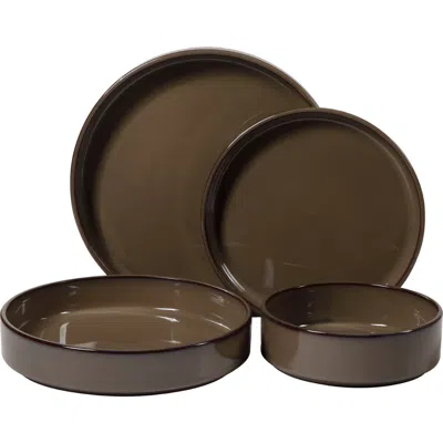 Bloomhouse Santorini Mist 16 Piece Terracotta Reactive Glaze Plates And Bowls Dinnerware Set In Brown