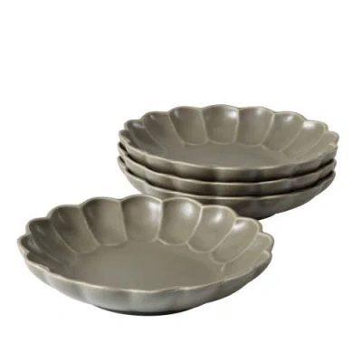 Bloomhouse Yuelu Bloom 4 Piece Dinner Bowl Set, 9-inch Embossed Scallop Stoneware Bowls, Reactive Gl In Green