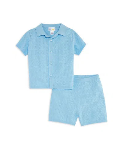 Bloomie's Baby Boys' Box Stitch Knit Shirt & Shorts Set, Baby - Exclusive In Blue