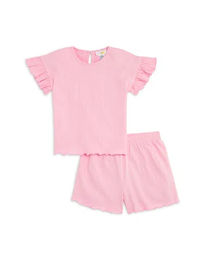 Bloomie's Baby Girls' Crinkle Knit Flutter Tee & Shorts Set, Baby - Exclusive In Pink