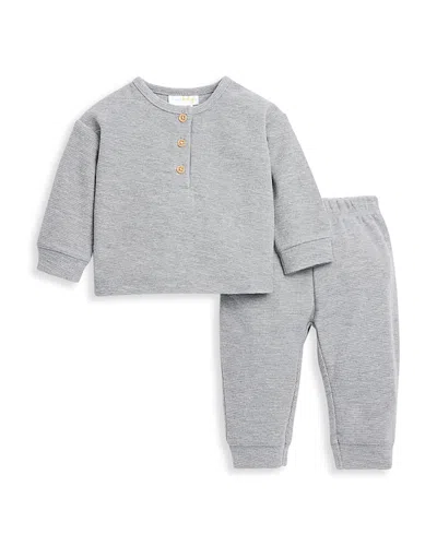 Bloomie's Baby Bloomies Baby Unisex Waffle Top & Pants Set - Baby In Grey