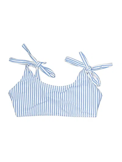 Pre-owned Blooming Jelly Swimsuit Top Blue Stripes Pattern Swimwear