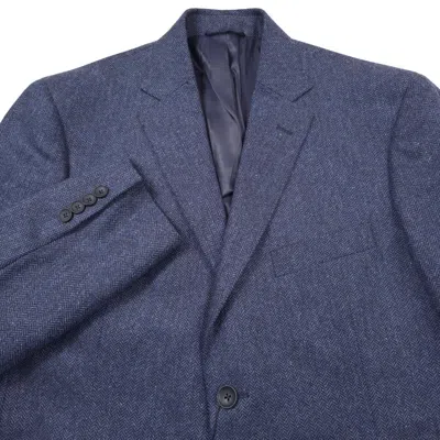 Pre-owned Bloomingdale's $548 Bloomingdales Blue Herringbone Wool & Cashmere Sport Coat Blazer Men's 42r