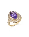 BLOOMINGDALE'S AMETHYST & DIAMOND DOUBLE HALO RING IN 14K YELLOW GOLD