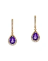 BLOOMINGDALE'S AMETHYST & DIAMOND PEAR HALO DROP EARRINGS IN 14K YELLOW GOLD