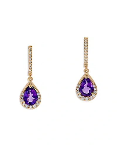 Bloomingdale's Amethyst & Diamond Pear Halo Drop Earrings In 14k Yellow Gold In Purple
