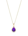 BLOOMINGDALE'S AMETHYST & DIAMOND PEAR HALO PENDANT NECKLACE IN 14K YELLOW GOLD, 16