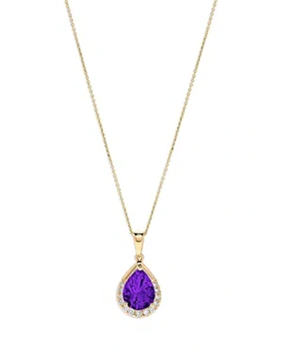 Bloomingdale's Amethyst & Diamond Pear Halo Pendant Necklace In 14k Yellow Gold, 16 In Purple/gold
