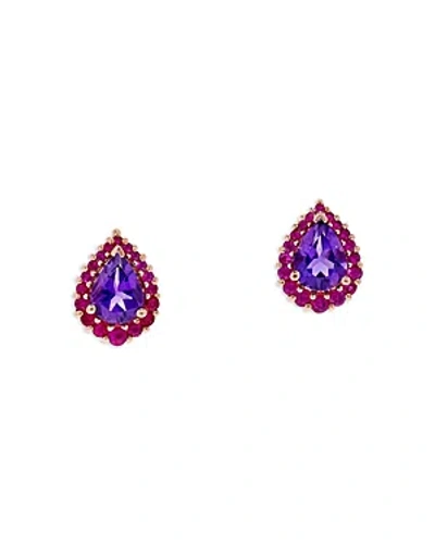Bloomingdale's Amethyst & Ruby Pear Halo Stud Earrings In 14k Rose Gold In Purple/rose Gold
