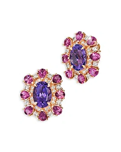 Bloomingdale's Amethyst, Pink Tourmaline & Champagne Diamond Halo Stud Earrings In 14k Rose Gold In Purple