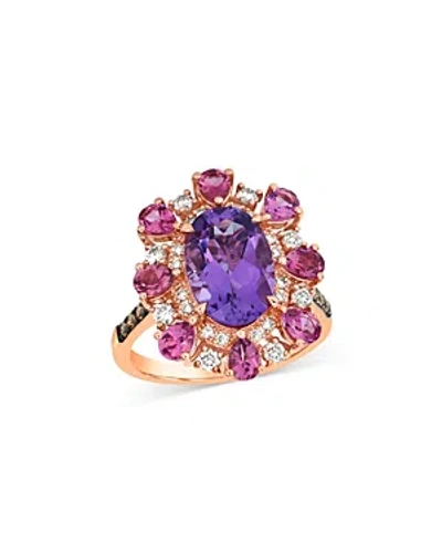 Bloomingdale's Amethyst, Pink Tourmaline & Diamond Halo Ring In 14k Rose Gold In Purple