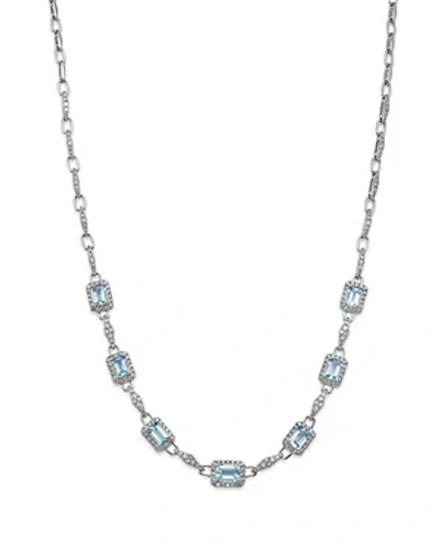 Bloomingdale's Aquamarine & Diamond Collar Necklace In 14k White Gold, 18 In Blue/white
