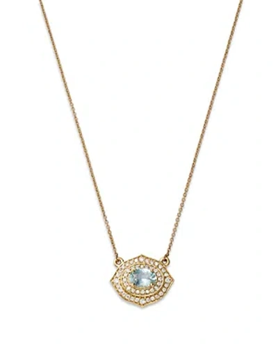 Bloomingdale's Aquamarine & Diamond Double Halo Pendant Necklace In 14k Yellow Gold, 18 In Blue/gold