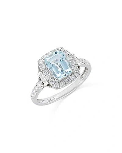 Bloomingdale's Aquamarine & Diamond Halo Ring In 14k White Gold In Blue/white