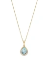 BLOOMINGDALE'S AQUAMARINE & DIAMOND PEAR HALO PENDANT NECKLACE IN 14K YELLOW GOLD, 16