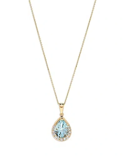 Bloomingdale's Aquamarine & Diamond Pear Halo Pendant Necklace In 14k Yellow Gold, 16 In Blue/gold