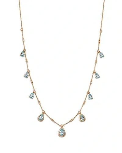 Bloomingdale's Aquamarine & Diamond Station Dangle Collar Necklace In 14k Yellow Gold, 18 In Blue/gold