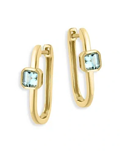 Bloomingdale's Aquamarine Oval Hoop Earrings In 14k Yellow Gold