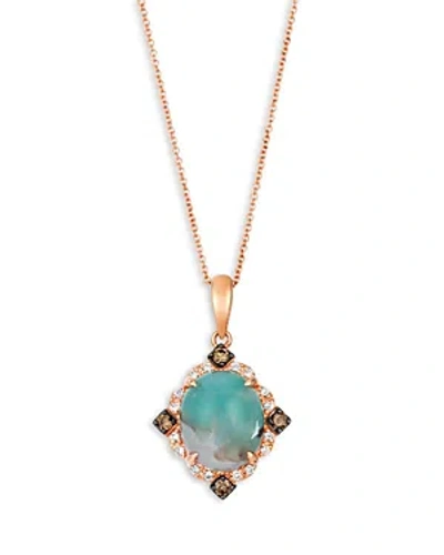 Bloomingdale's Aquaprase & White And Brown Diamond Halo Pendant Necklace In 14k Rose Gold, 20