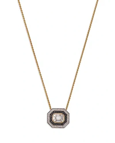 Bloomingdale's Black & White Diamond Octagon Pendant Necklace In 14k White & Yellow Gold, 1.25 Ct. T. W. In Black/gold